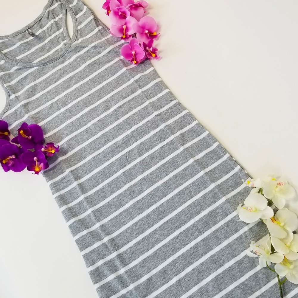 Gray & White Stripe Bodycon Sleeveless Dress